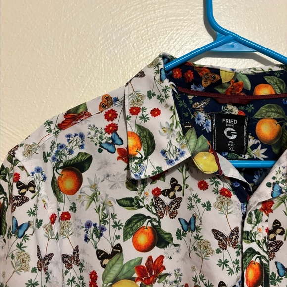 Red and White Casual Button Down Shirt with Floral and Fruit Print - Picture 6 of 8